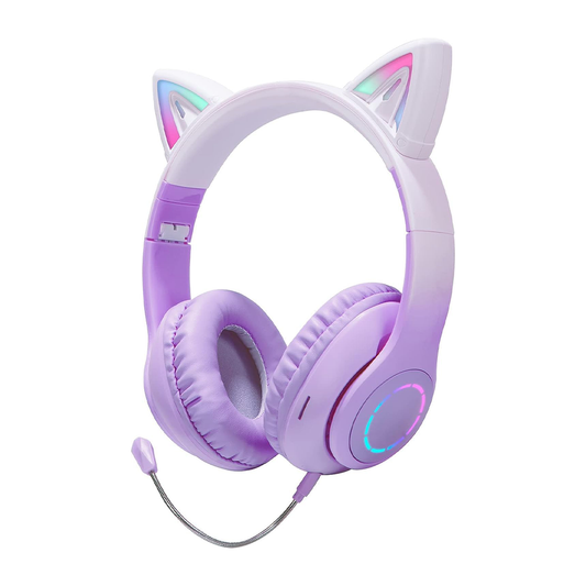 Cat Ear Wireless Bluetooth Headphone with Noise Canceling Microphone for Kids, Purple