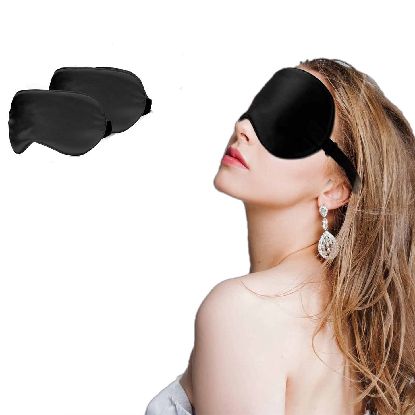 2 Packs 100% Real Natural Pure Silk Eye Mask with Adjustable Strap for Sleeping-Black