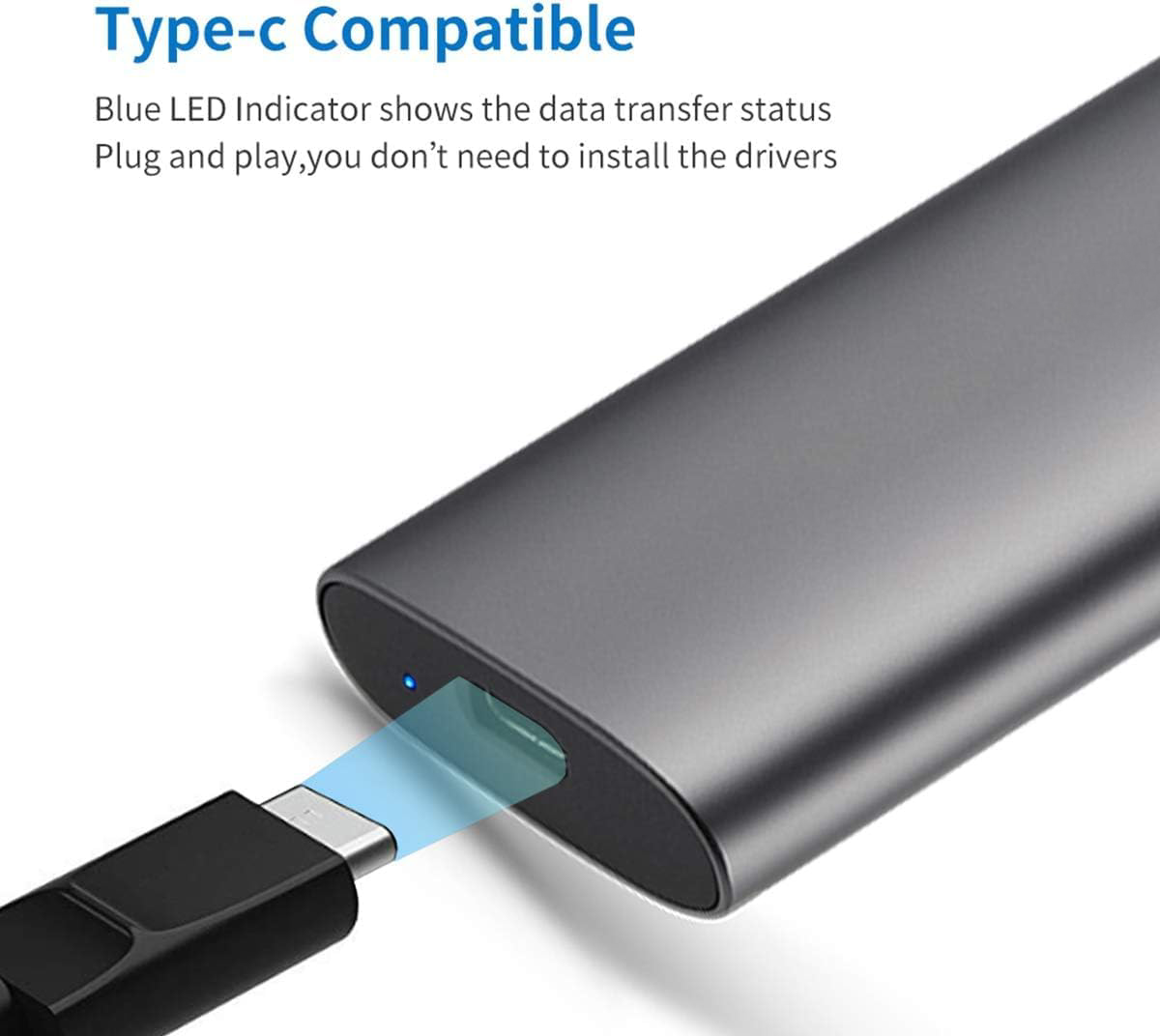 M.2 2TB External SSD, USB3.1 Gen2 6Gbps Ultra Speed Portable Aluminum External Solid State Drive USB-C with Good Heat Dissipation for Laptop, Typc C Phones