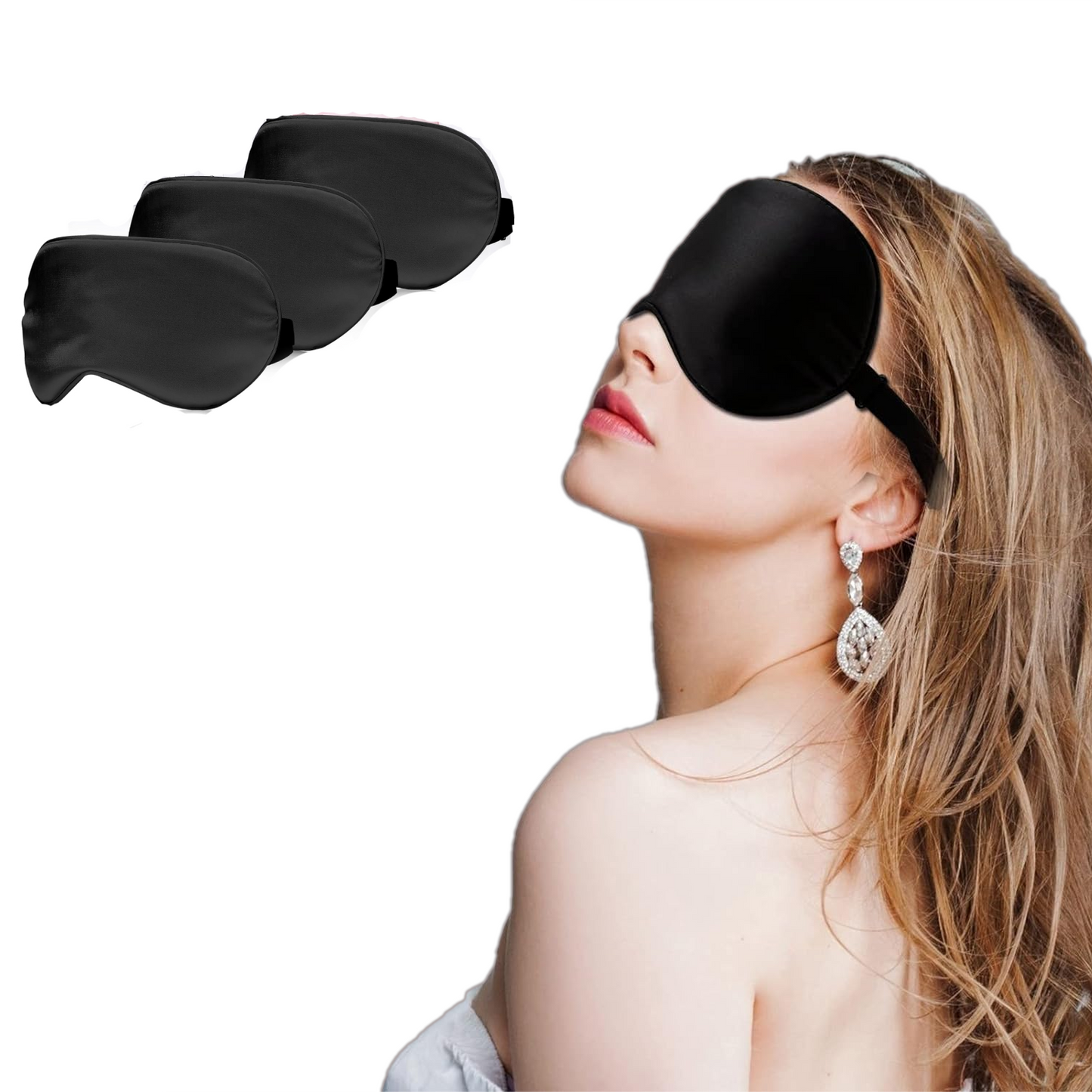 3 Packs 100% Real Natural Pure Silk Eye Mask with Adjustable Strap for Sleeping-Black