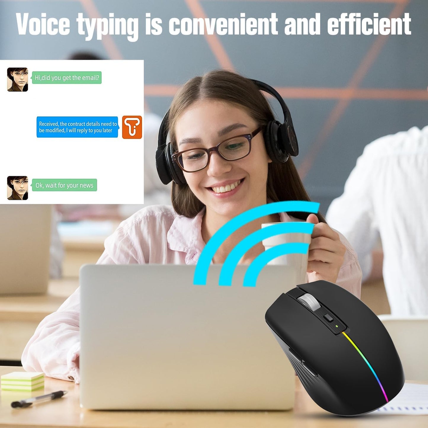 AI Smart Voice Wireless Mouse, Silent Cordless Rechargeable Mouses with USB Receiver, Portable Computer Mice for PC Laptop Desktop Chromebook Black