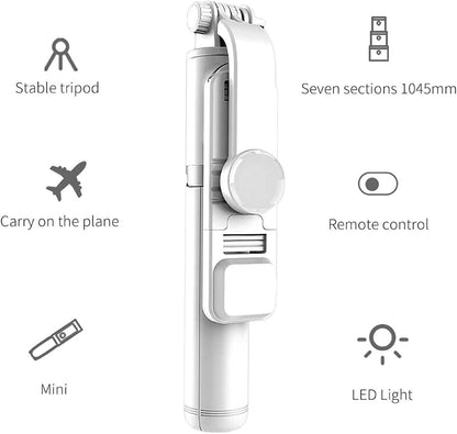 40" Selfie Stick Tripod with LED Fill Light & Remote Compatible with All Phone, White