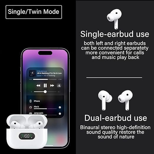 Wireless Earbuds 3 Bluetooth Headphones, IPX5 Waterproof Noise Isolation, LED Power Display  in-Ear Earphones