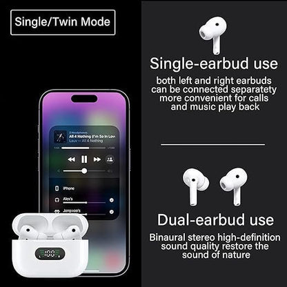 Wireless Earbuds 3 Bluetooth Headphones, IPX5 Waterproof Noise Isolation, LED Power Display  in-Ear Earphones