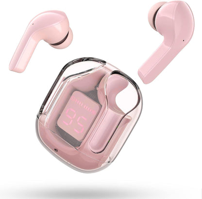 Wireless Earbuds,HiFi Dual Stereo Microphone Mini in-Ear Earbuds with Charging Case and LED Digital Display, Pink