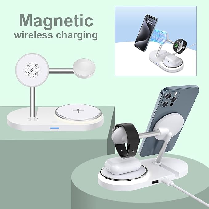 5 in 1 Magnetic Charging Station iPhone/Watch Series, Fast Charger with Night Light