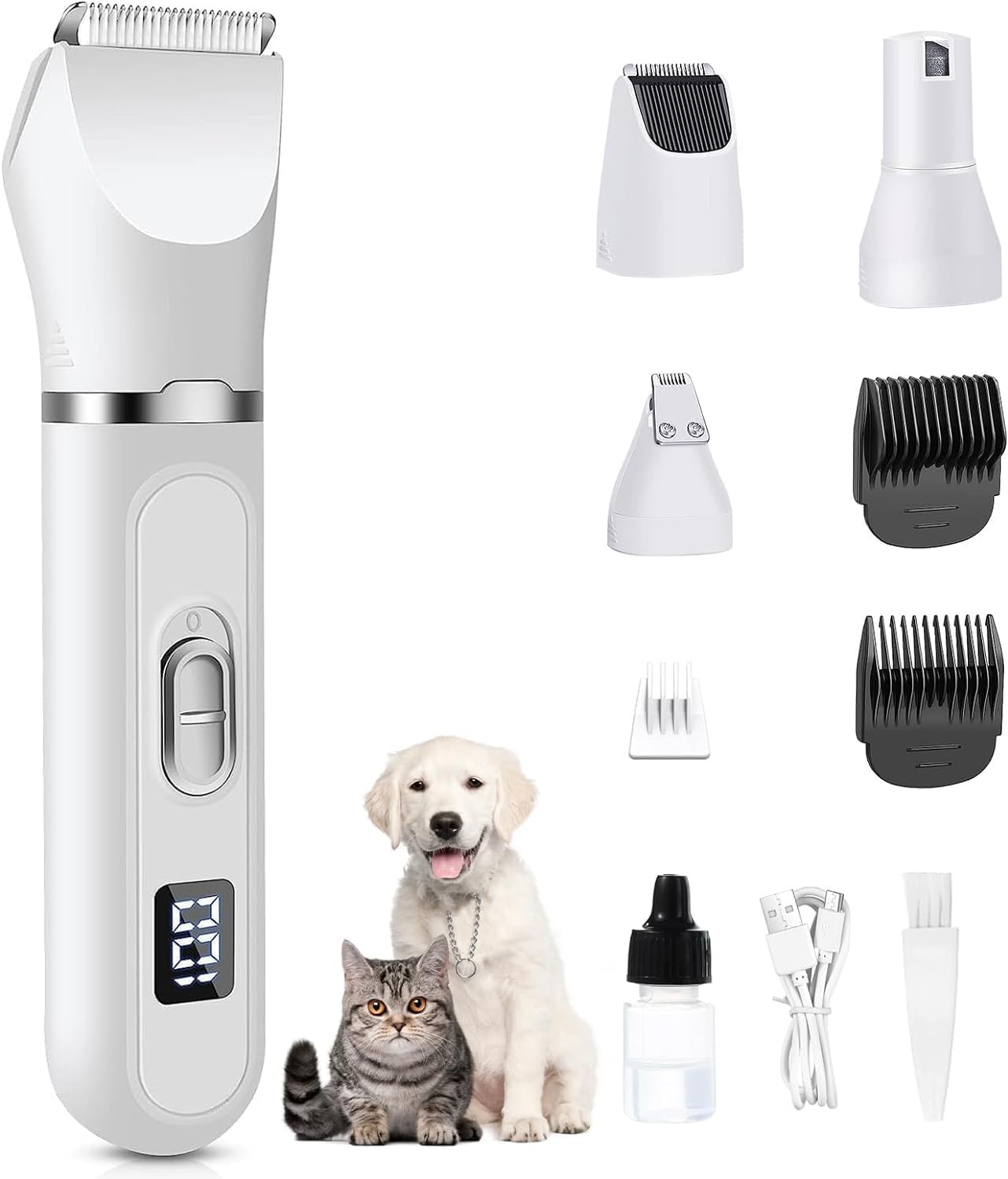 Pet Grooming Kit with LED Display Hair Trimmer Low Noise Paw Trimmer- Rechargeable - Cordless Quiet Nail Grinder Shaver for Dog and Other Pets