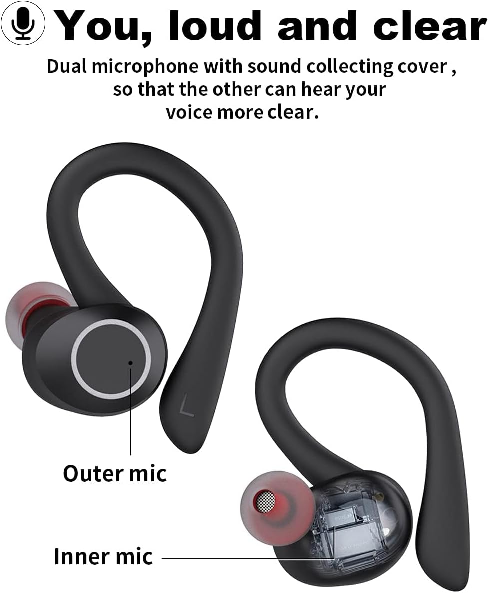 Wireless Bluetooth 5.1 Sport Headphones with Microphone, Noise Cancelling Touch Control Over-Ear Headphones, Type-C Charging