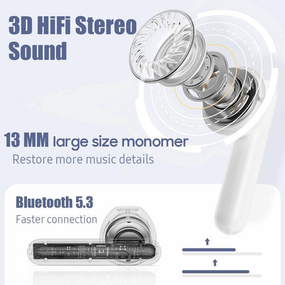 Wireless Bluetooth 5.2 Headphones 3D HiFi Built-in Mic with Charging Case Wireless Earbuds