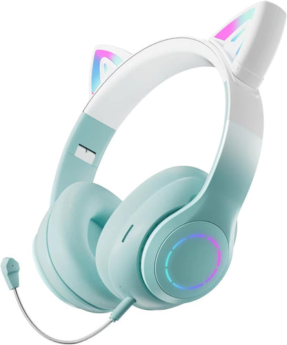 Cat Ear Wireless Bluetooth Headphone with Noise Canceling Microphone for Kids, Green