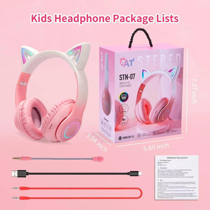 Cat Ear Wireless Bluetooth Headphone with Noise Canceling Microphone for Kids, Pink