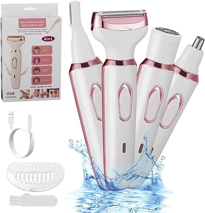 Painless Rechargeable Portable 4 in 1 Electric Lady Shaver Kit for Women