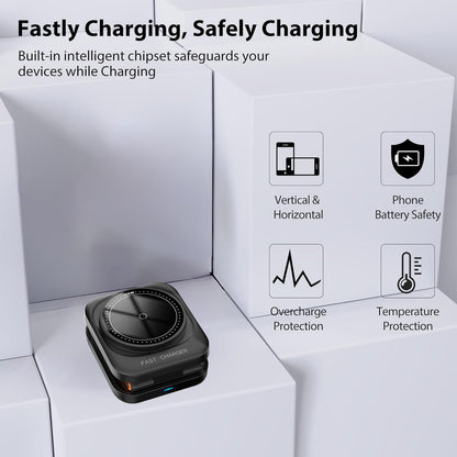 3 in 1 Fast Wireless Charger, Magnetic Foldable Charging Station for Phone, 5W Portable Charger for Watch, for iOS/Android