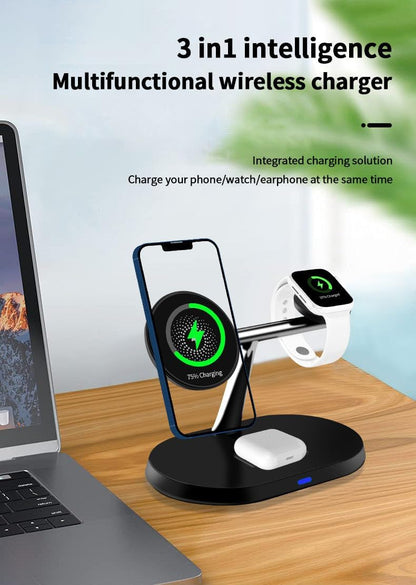 3 in 1 Magnetic Wireless Charging Station for iPhone and Apple Devices Watch, Air Pods