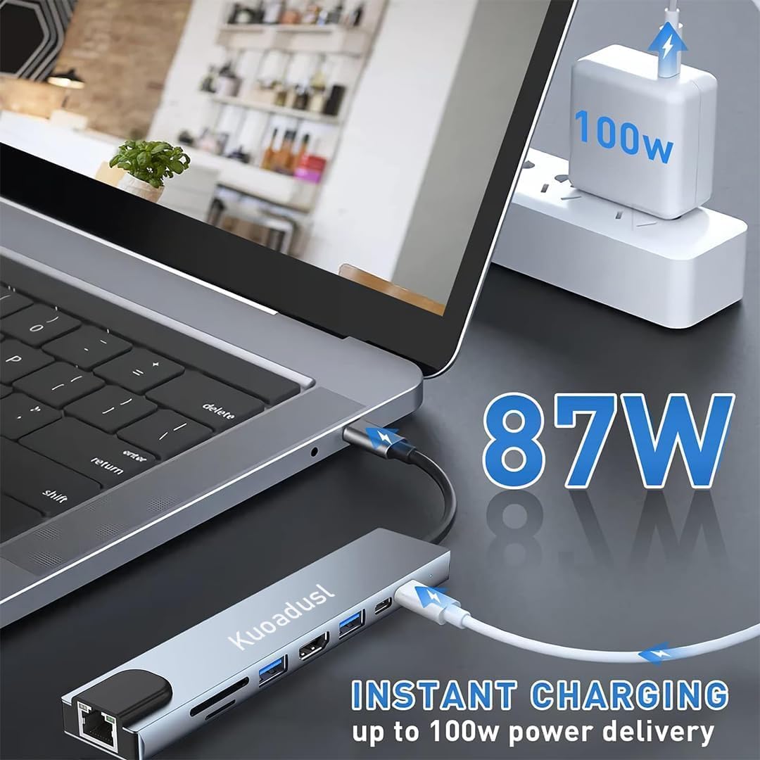 8-in-1 USB C Docking Station for Other Type C Devices, with 4K HD, SD Card Reader/Micro SD Ethernet Adapter