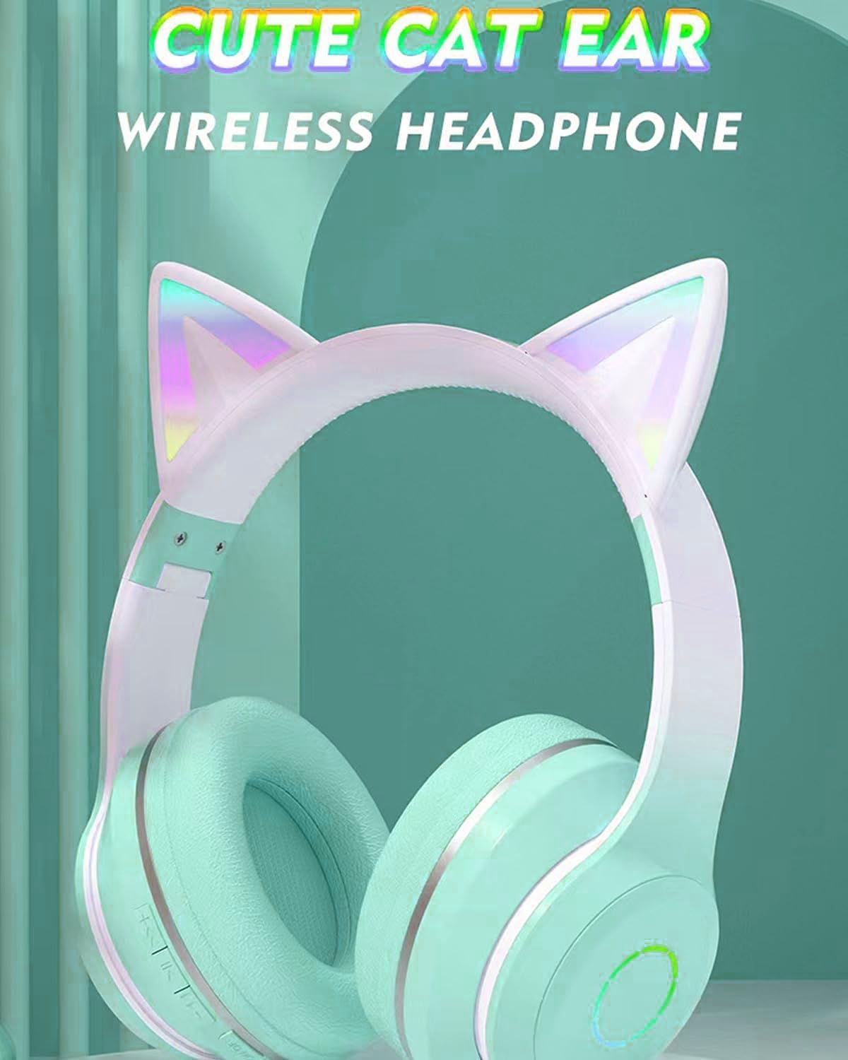 Cat Ear Wireless Bluetooth Headphone with Noise Canceling Microphone for Kids, Green