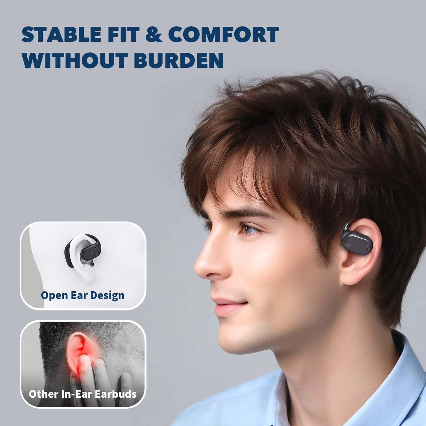 Open Ear Bluetooth 5.3 Headphones, Wireless Earbuds with Digital Display 40 Hours Playtime for Running, Walking, Workout