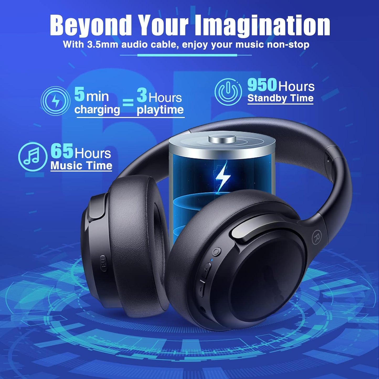 Wireless Headphones Bluetooth with Microphone, Over Ear Headsets with Reduce Environmental Noise, Beige