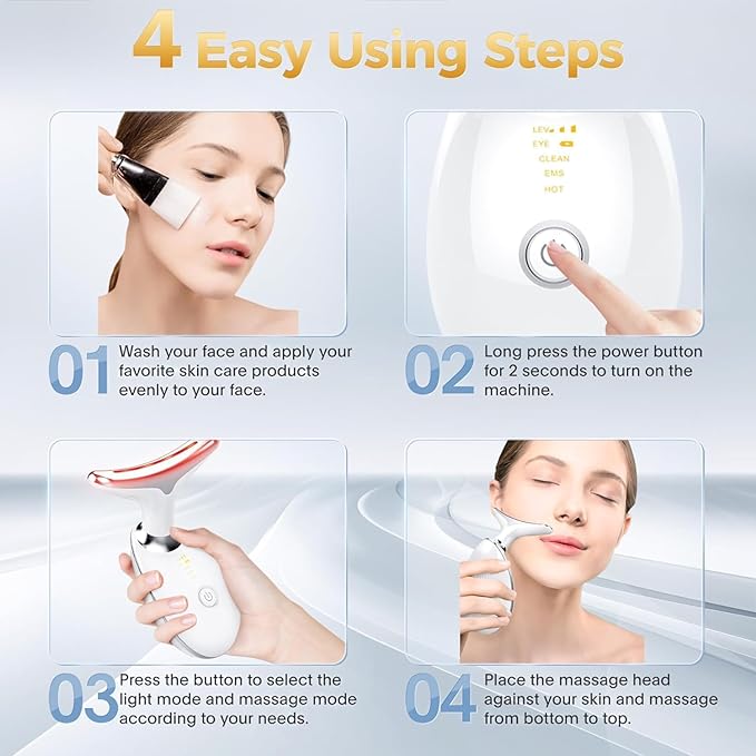 Face and Neck Massager - Triple-Action Wrinkle Remover for Skin Care, Tightening, and Smoothness (White).