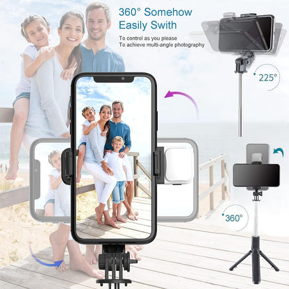 40" Selfie Stick Tripod with LED Fill Light & Remote Compatible with All Phone, Black