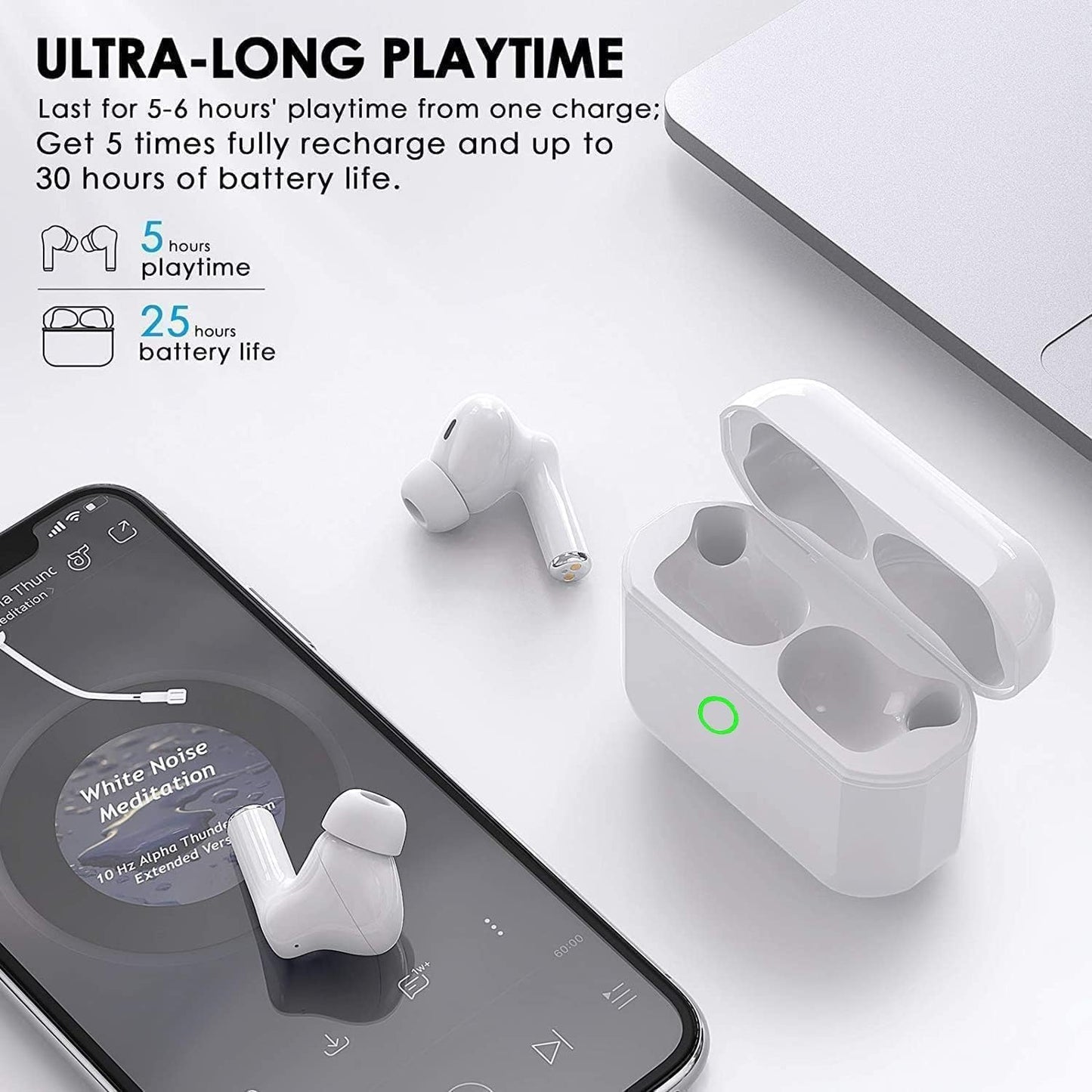 Wireless Earbuds 5 Bluetooth Headphones, IPX5 Waterproof Noise Isolation, LED Power Display  in-Ear Earphones