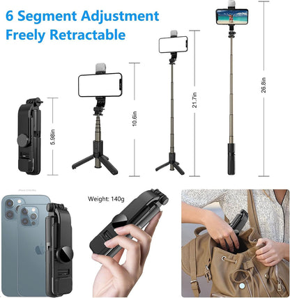 40" Selfie Stick Tripod with LED Fill Light & Remote Compatible with All Phone, Black