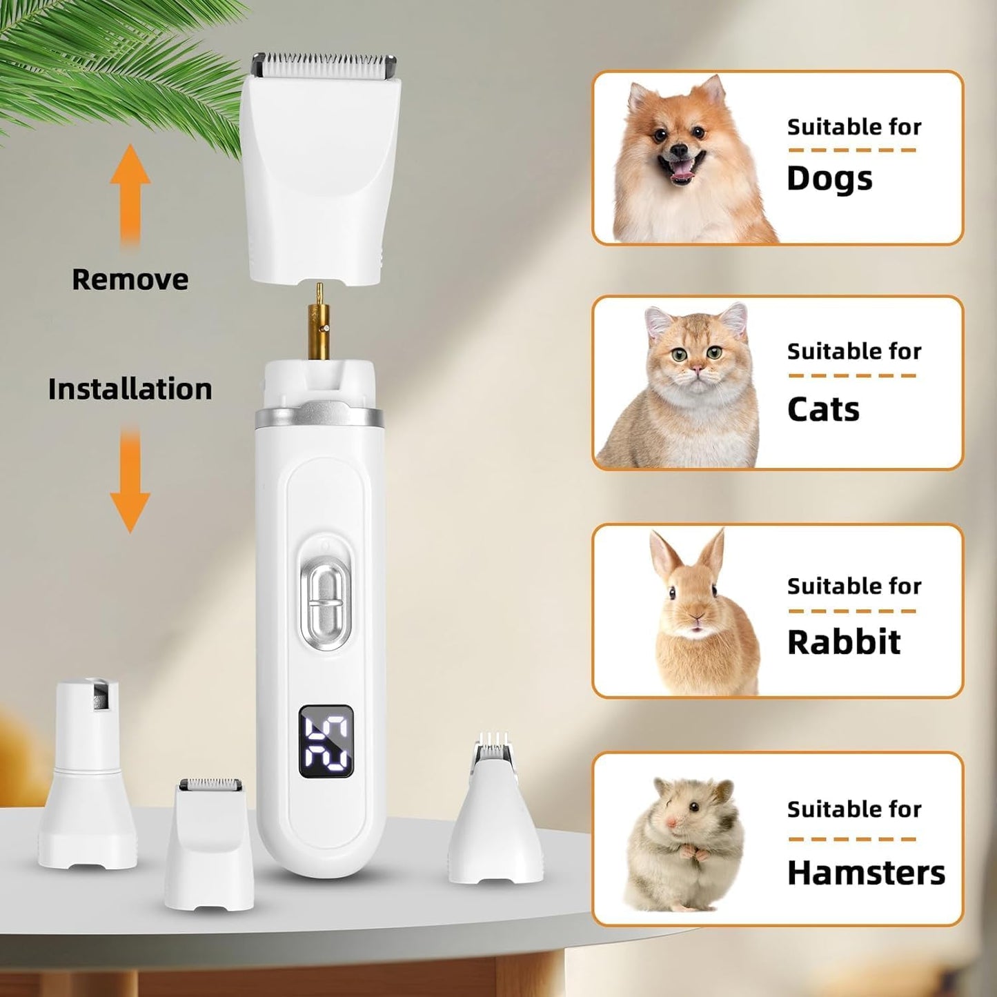 Pet Grooming Kit with LED Display Hair Trimmer Low Noise Paw Trimmer- Rechargeable - Cordless Quiet Nail Grinder Shaver for Dog and Other Pets