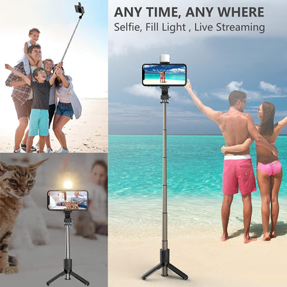 40" Selfie Stick Tripod with LED Fill Light & Remote Compatible with All Phone, Black