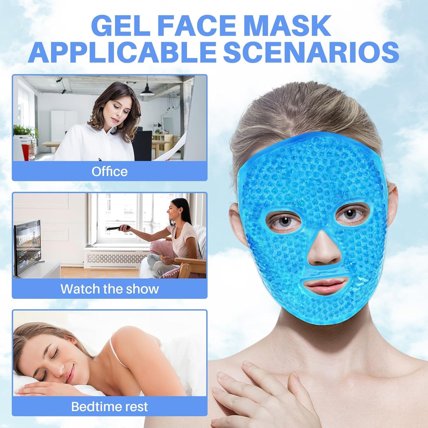 Cold Face Mask Eye Mask Ice Pack Reduce Face Puff, Dark Circles, Gel Beads Hot Heat Cold Compress Pack, Face SPA for Woman Care