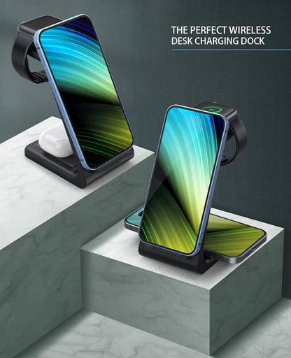 Wireless Charging Station, 3 in 1 Fast Desk Charging Station, Wireless Charger Stand for iPhone, iWatch,Airpods,IOS/Android