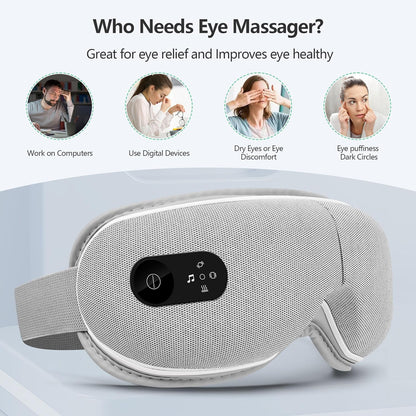 Eye Massager with Vibration for Migraines Reducing Eye Strain Fatigue Improve Sleep, Dark Circles, Dry Eyes