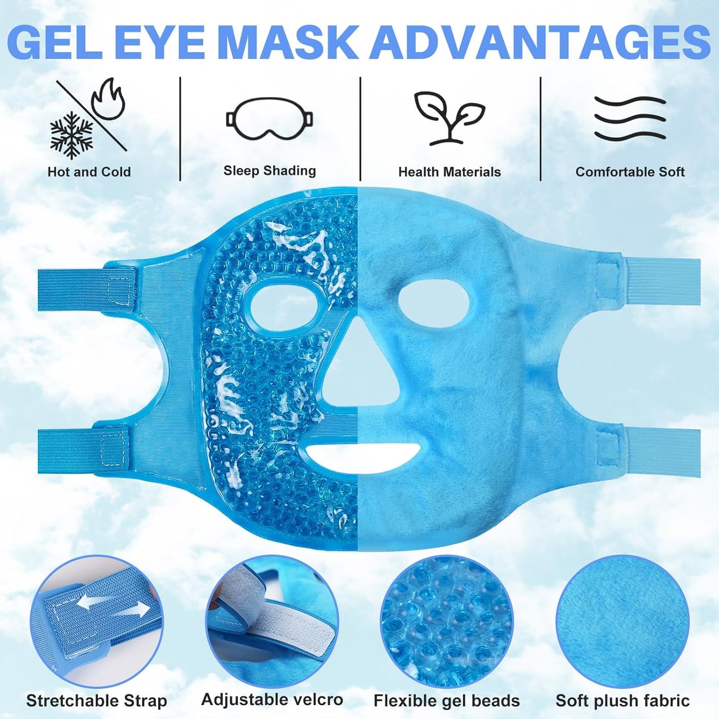 Gel Face Mask Plus Eye Mask Ice Pack Face SPA for Sleeping, Pressure, Headaches, Skin Care-Dark Blue