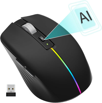 AI Smart Voice Wireless Mouse, Silent Cordless Rechargeable Mouses with USB Receiver, Portable Computer Mice for PC Laptop Desktop Chromebook Black