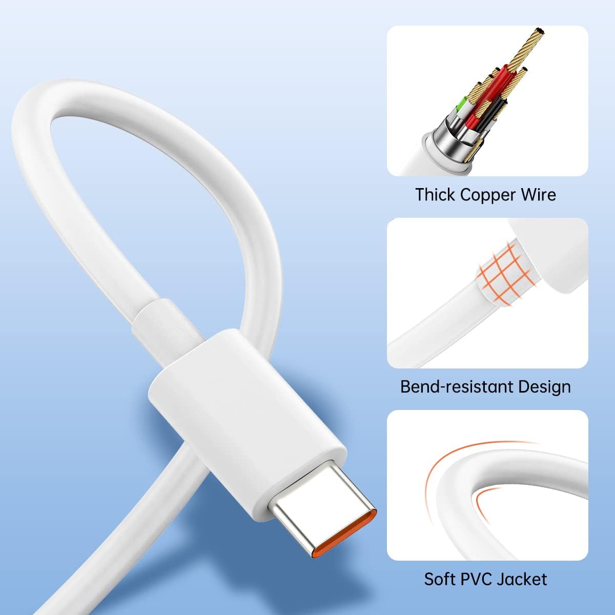 Supercharge Wall Charger (Max 120 W) 6A USB Type-C Charging Cable Premium Quality Universal Compatibility Safety Protection for Mobile Phones