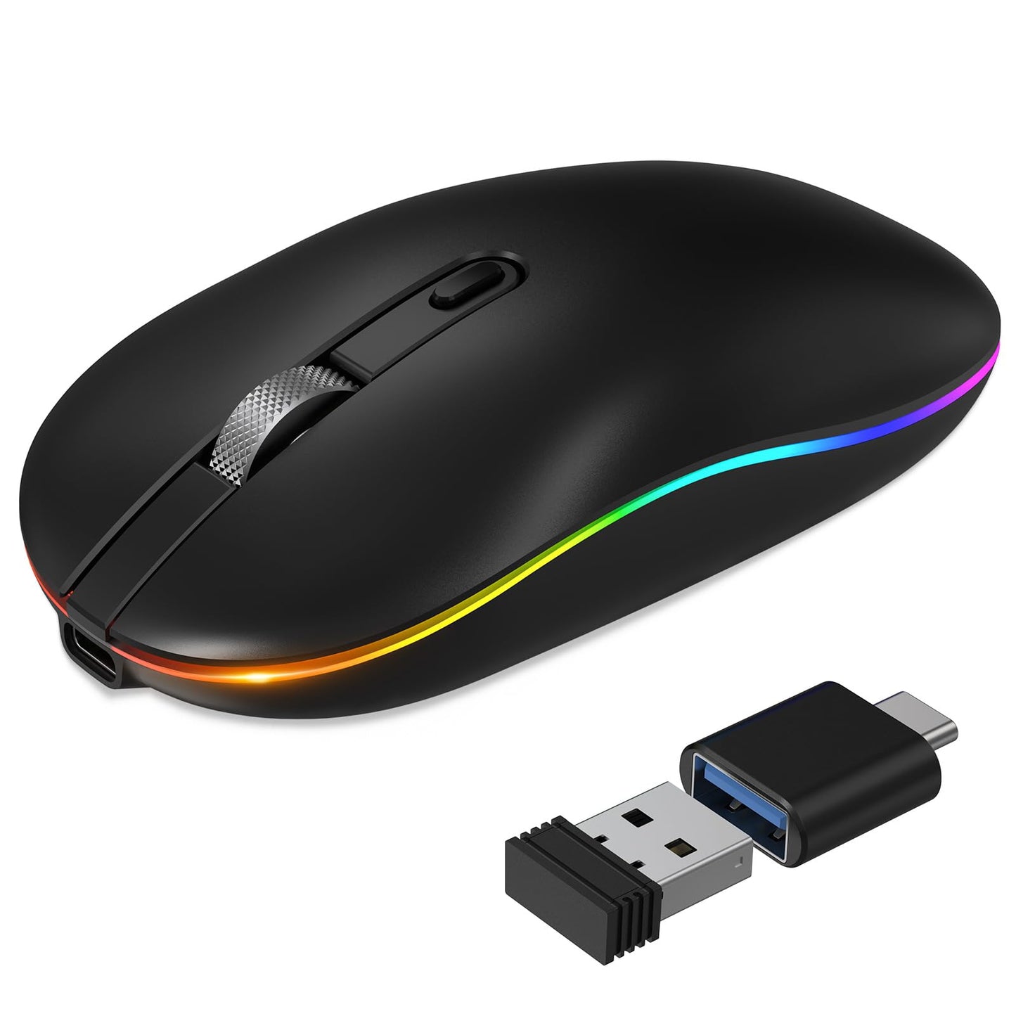 Wireless Mouse with Type-C Charging Port, 2.4G Rechargeable Slim Silent Mouse with USB & Type-c Receiver, 3 Adjustable DPI for Laptop