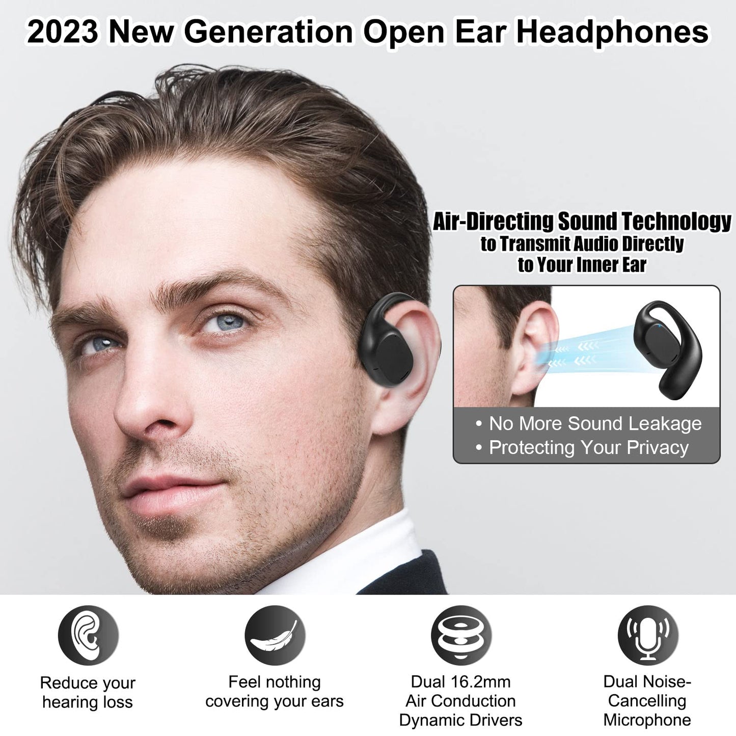 Open Ear Bluetooth 5.3 Headphones, Wireless Earbuds with Digital Display 40 Hours Playtime for Running, Walking, Workout