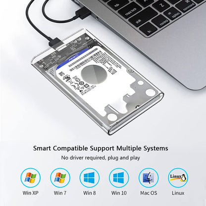 2.5 Hard Drive Enclosure, SATA 3.0 to USB3.0 for 2.5 Inch SSD & HDD External Hard Drive Enclosure Support Max 6TB, Tool Free External Hard Drive Case for 7mm/9.5mm 2.5 SSD HDD,UASP Supported