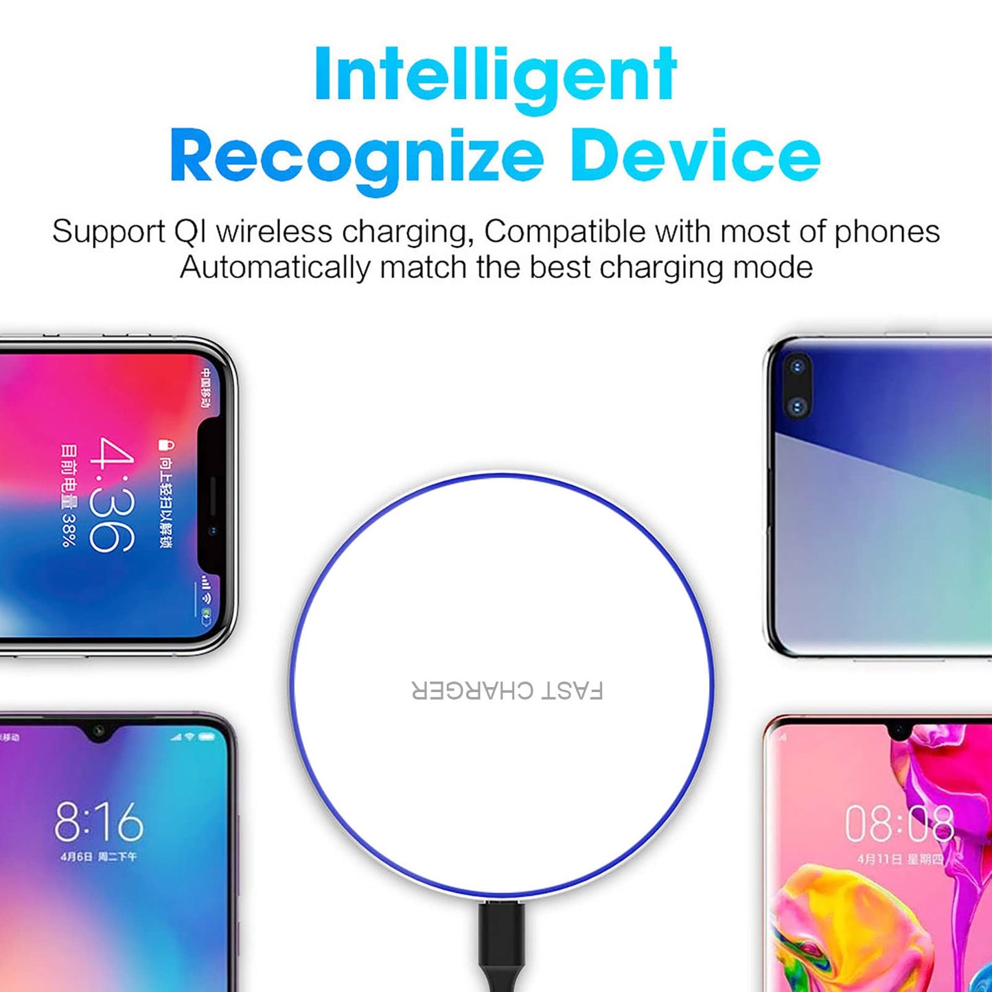 Fast Wireless Charger Wireless Charging Pad Compatible with iPhone15 14 13 12 11 Pro max