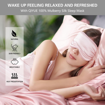 3 Packs 100% Real Natural Pure Silk Eye Mask with Adjustable Strap for Sleeping-Pink