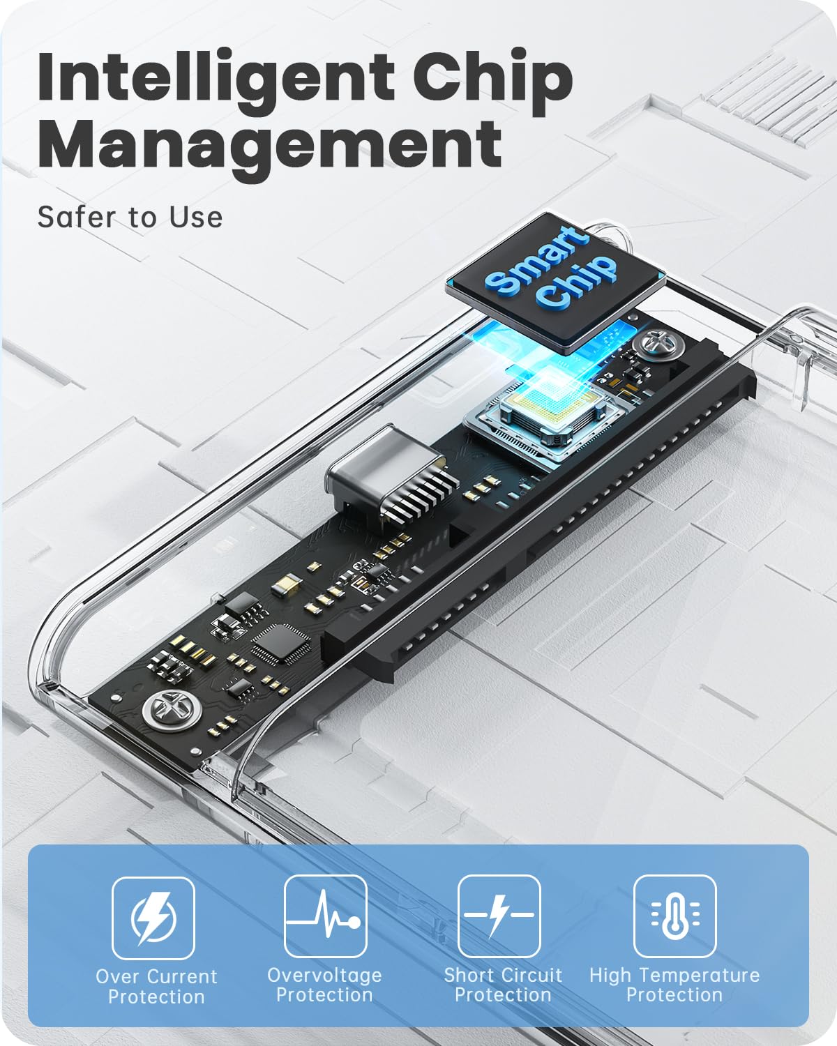 2.5 Inch External Hard Drive Enclosure USB C to USB C/6 Gbps, Tool-Free External SSD Enclosure for 2.5 Inch SSD and HDD in Height 9.5 mm/7 mm, Tool-Free Assembly, UASP Acceleration