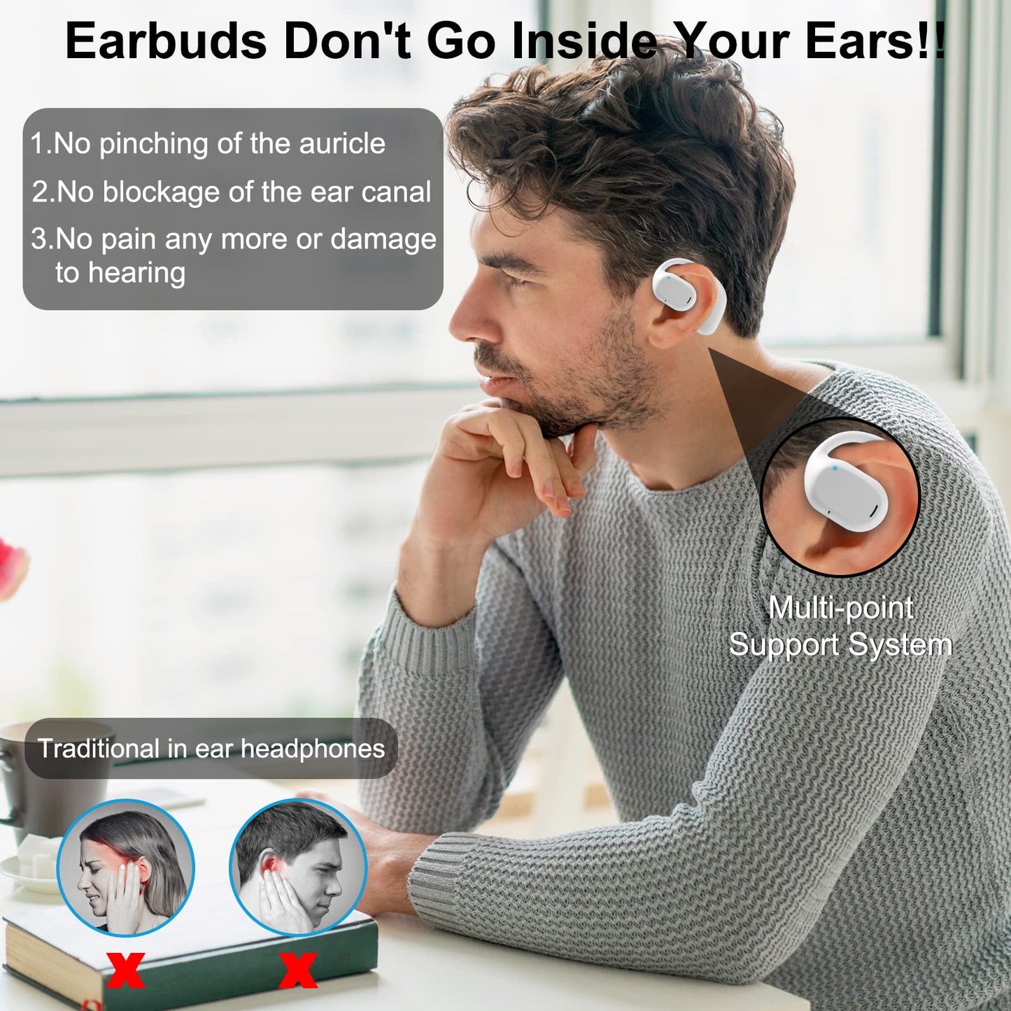 Wireless Open Ear Earbuds, Wireless Earphones with Digital Display 40 Hours Playtime Environmental noise reduction