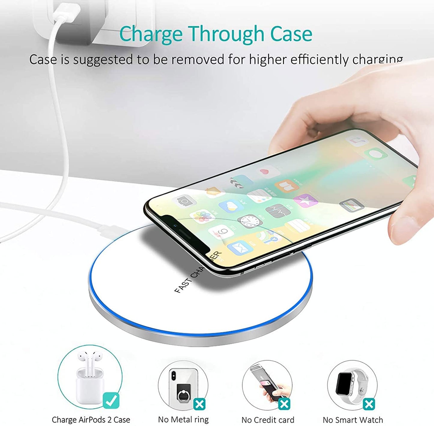 Fast Wireless Charger Wireless Charging Pad Compatible with iPhone15 14 13 12 11 Pro max