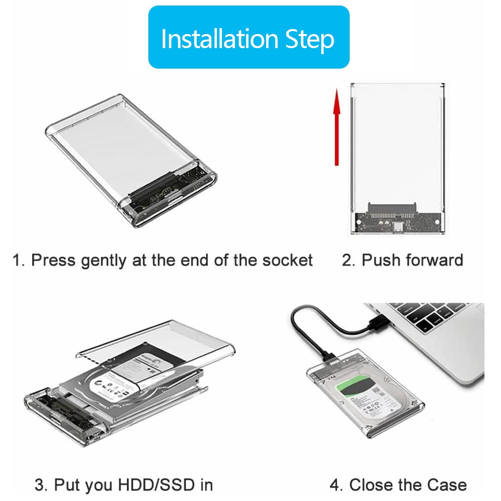 2.5 Hard Drive Enclosure, SATA 3.0 to USB3.0 for 2.5 Inch SSD & HDD External Hard Drive Enclosure Support Max 6TB, Tool Free External Hard Drive Case for 7mm/9.5mm 2.5 SSD HDD,UASP Supported