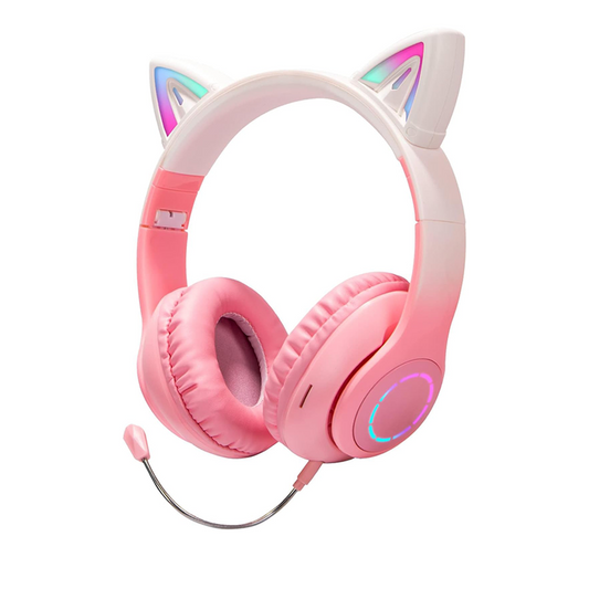 Cat Ear Wireless Bluetooth Headphone with Noise Canceling Microphone for Kids, Pink